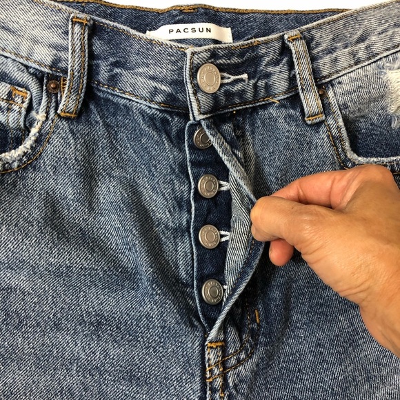 Pacsun Cotton High Rise Ripped Distressed Blue Wash Button Fly Straight Jeans 26 - Picture 5 of 16